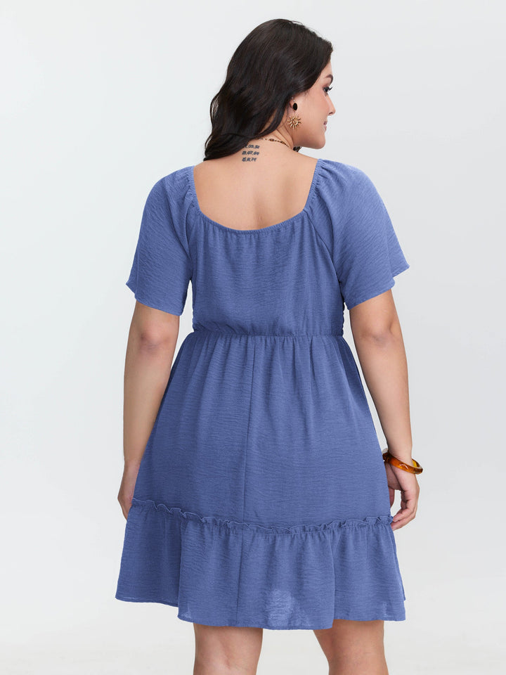 Shirred Bodice Ruffle Hem Flowy Mini Dress