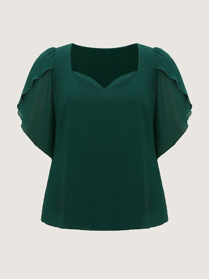 Petal Sleeve Sweetheart Neckline Blouse