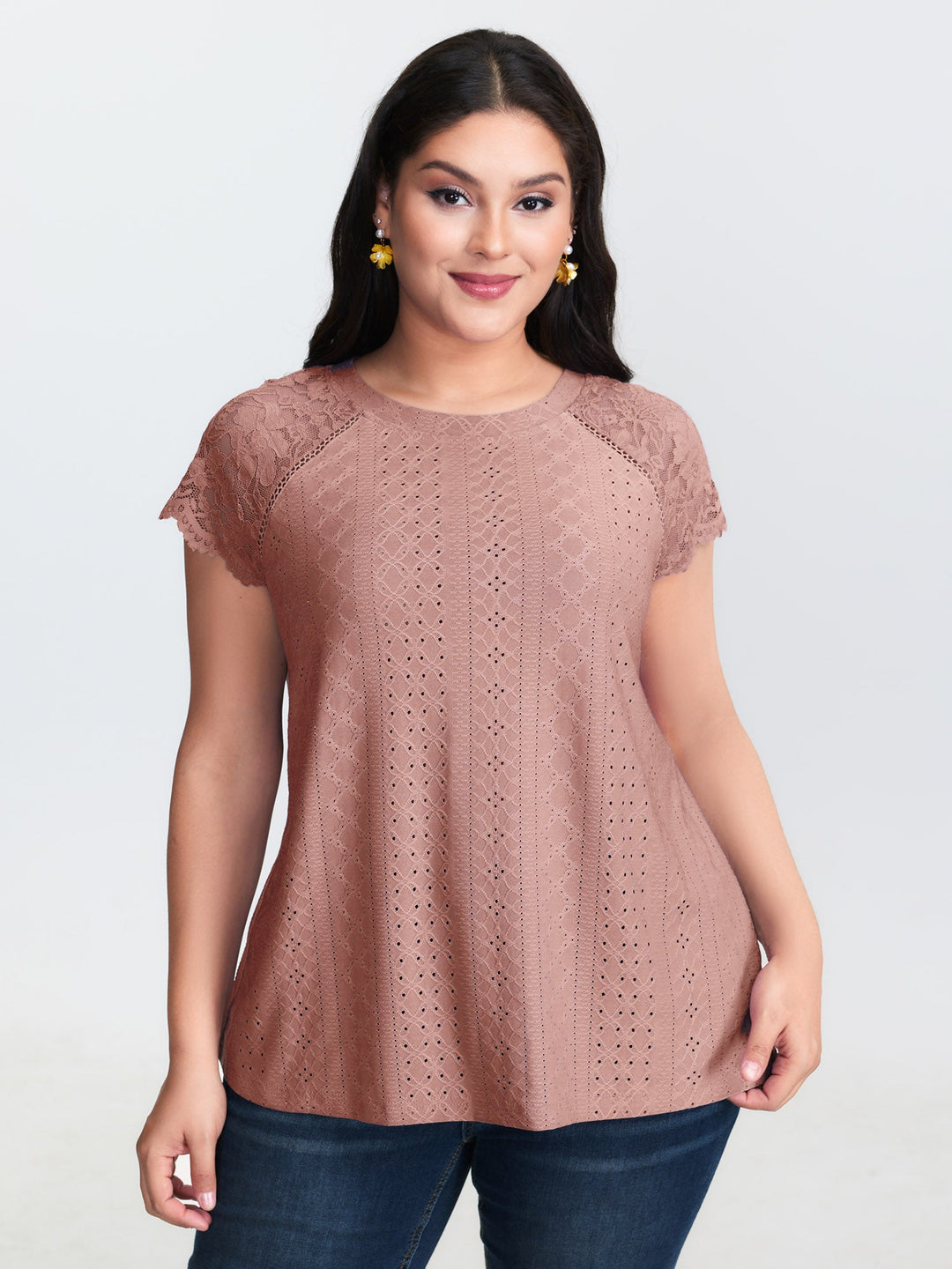 Lace Trim Back-Tie T-Shirt