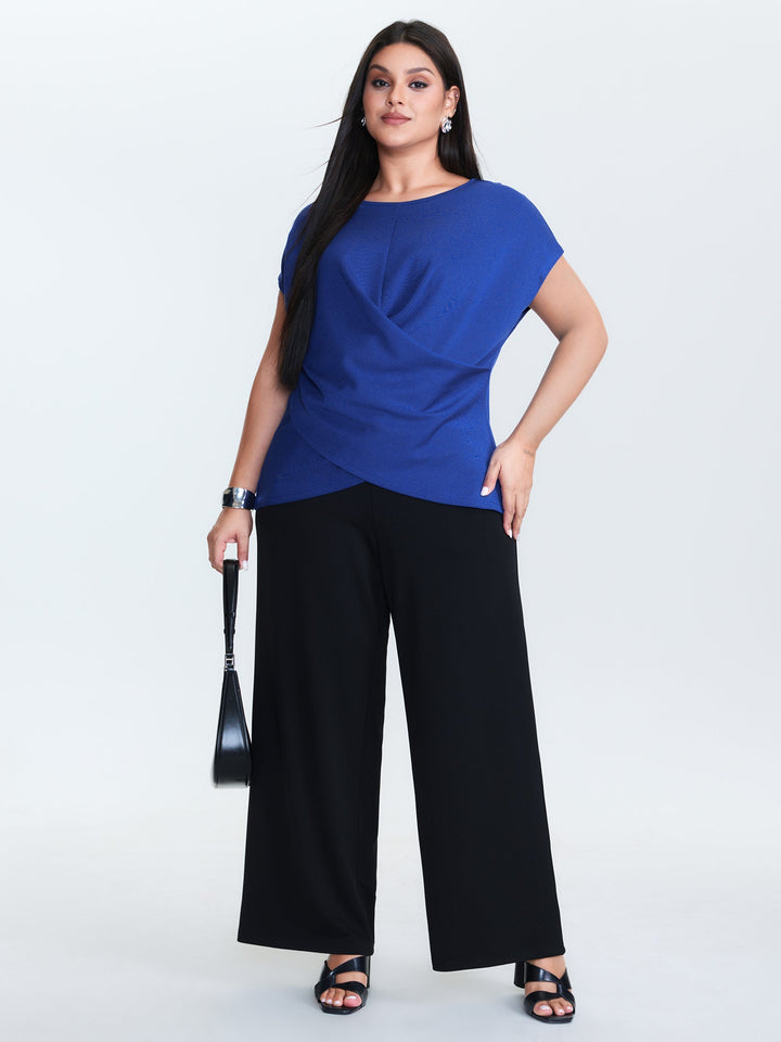 Twist-Front Boat Neckline Plain Knit Top