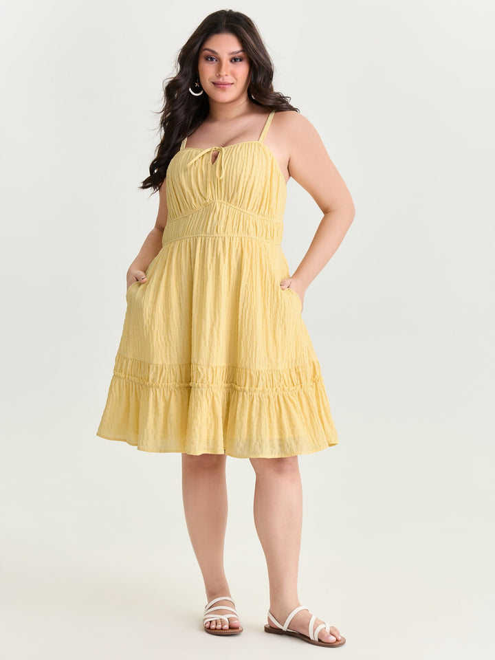 Cinched-Waist Ruffled Hem Mini Dress