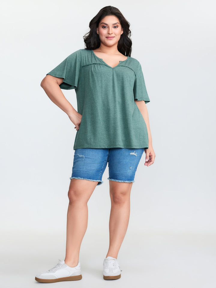 Supersoft Lace Trim Neckline Knit Top