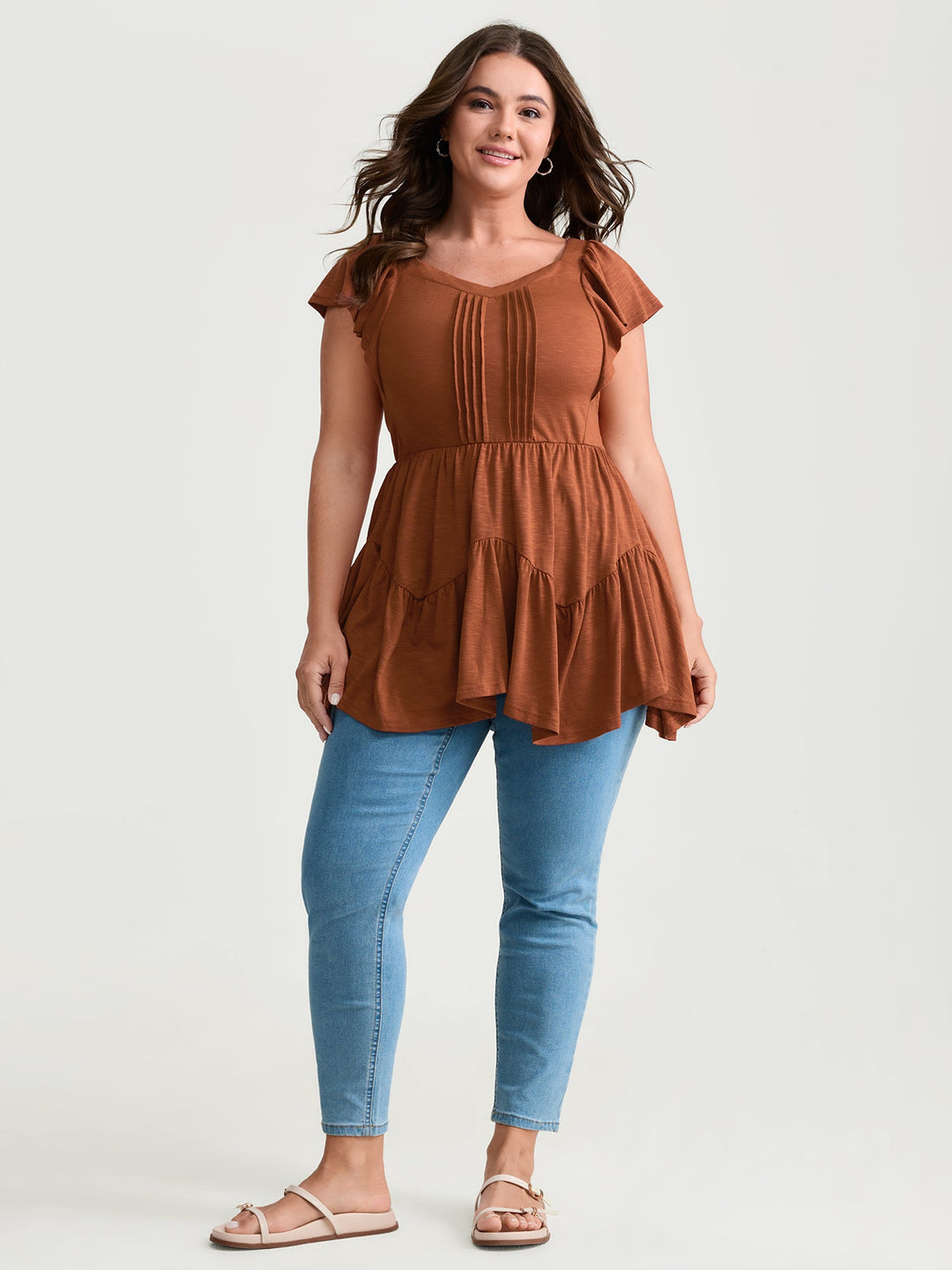 Fit And Flare Flutter Sleeve Shirred Top