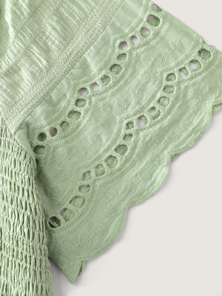 Shirred Lace Flounce Sleeve Tiered Maxi Dress
