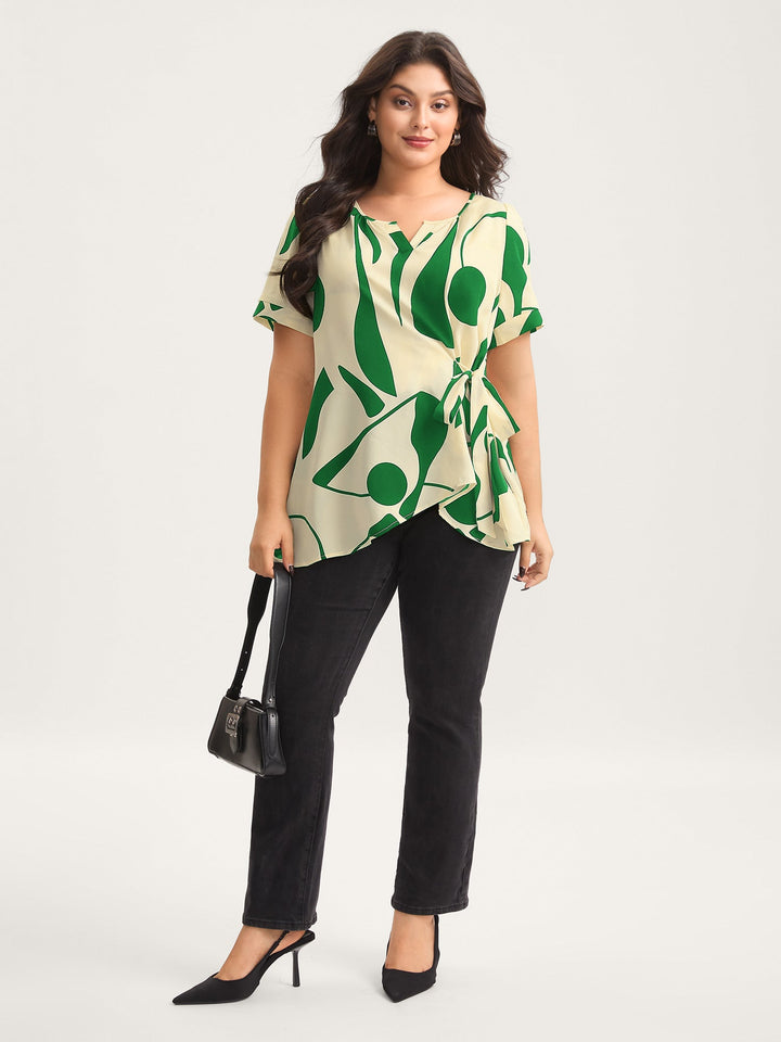 Abstract Print Knotted Blouse