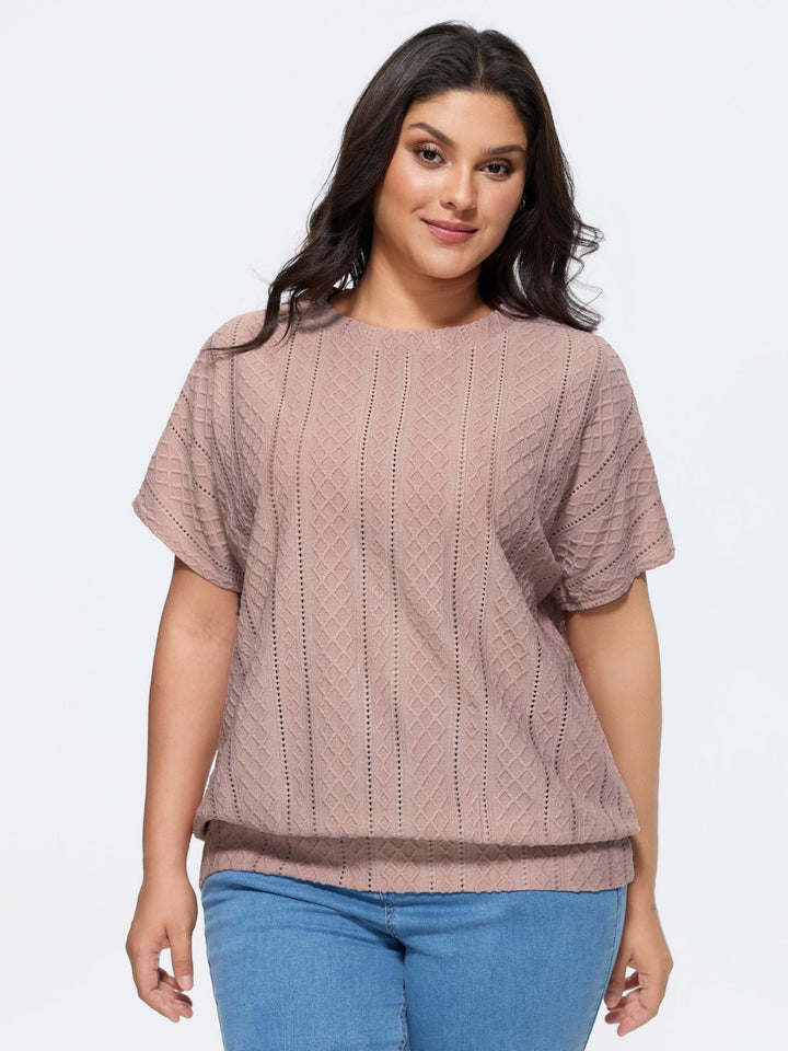 Eyelet Trim Stretchy Textured Plain Top