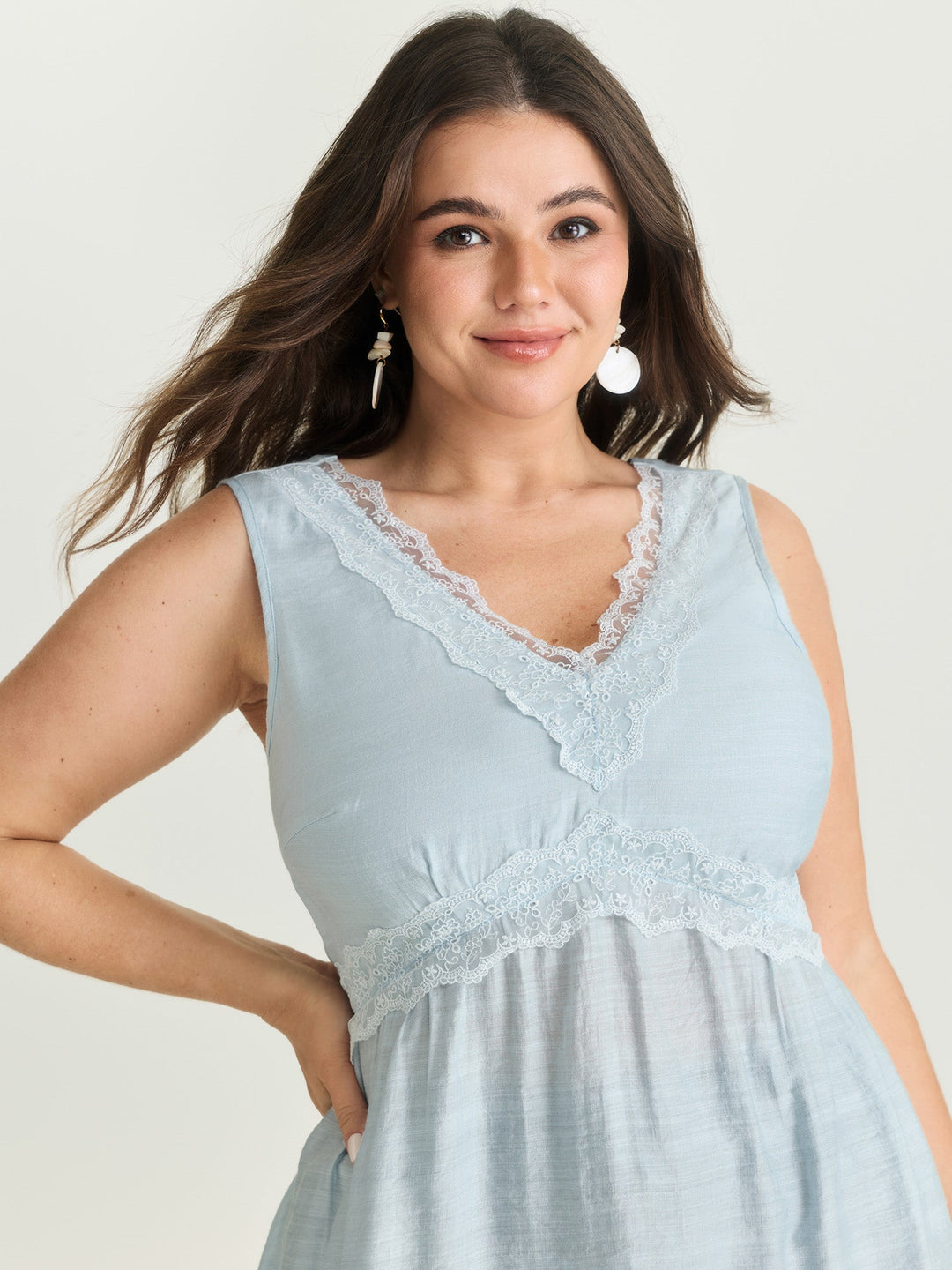 Lace Neckline Plain Blouse