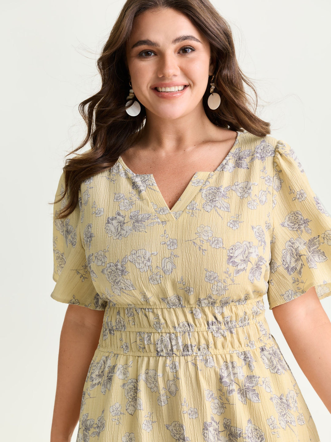 Textured Shirred Cinched Waist Maxi Dress