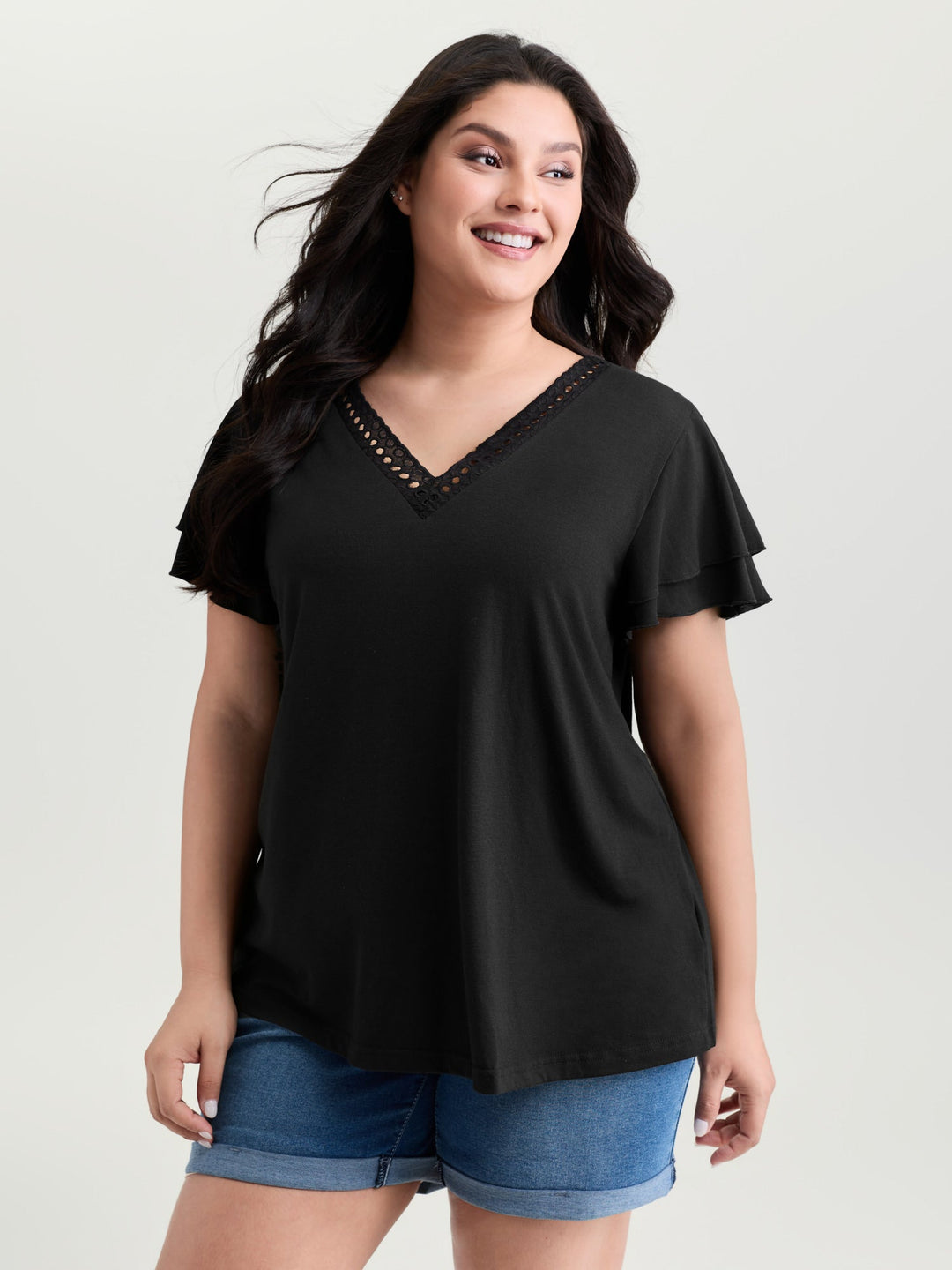 Supersoft Lace Trim Layered Sleeve T-Shirt