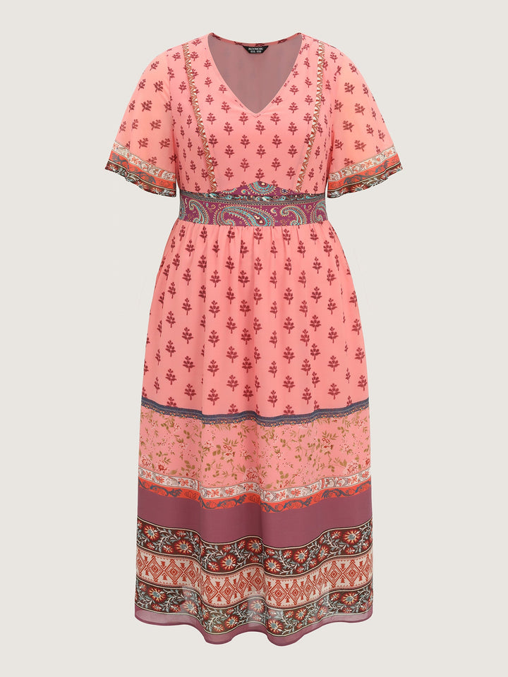 Colorful Floral Paisley Print V-Neck Maxi Dress