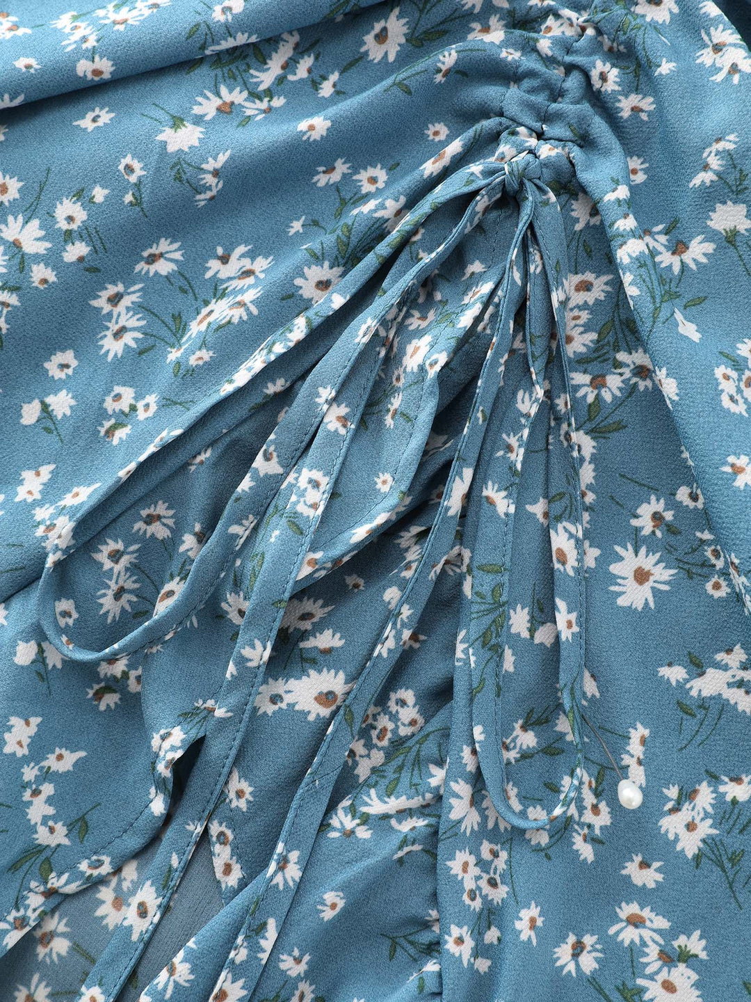 Floral Print Ruched Adjustable Drawstring Hem Midi Dress