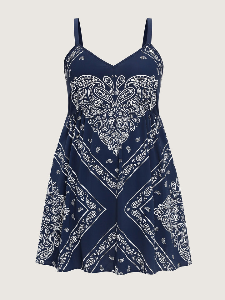 Geometric Stripe Shirred Back Mini Dress
