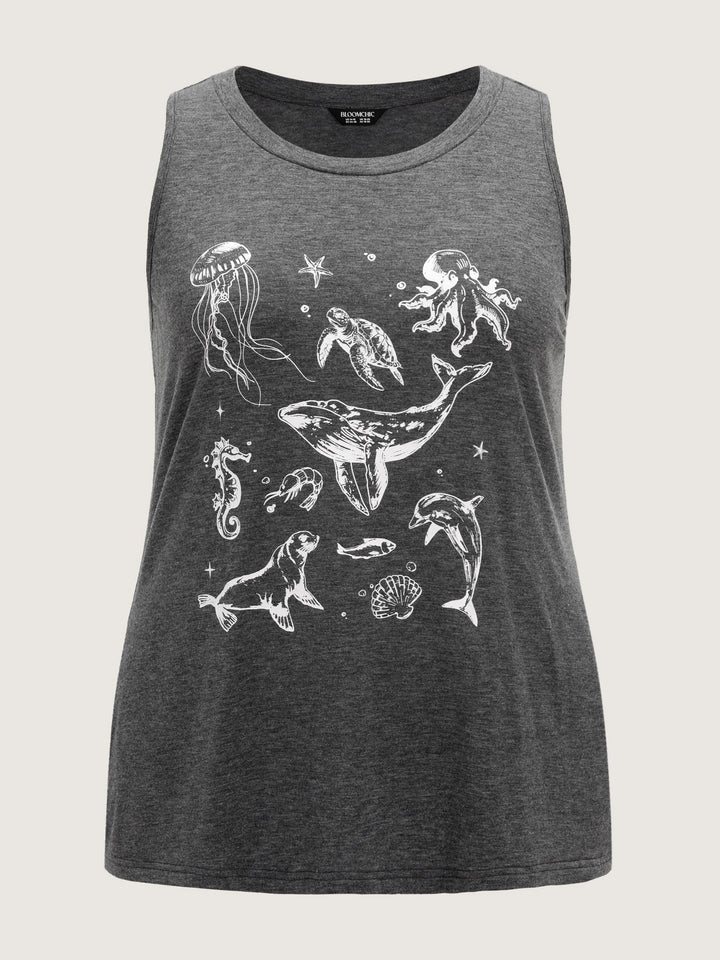 Supersoft Ocean Print Round Neck Tank Top