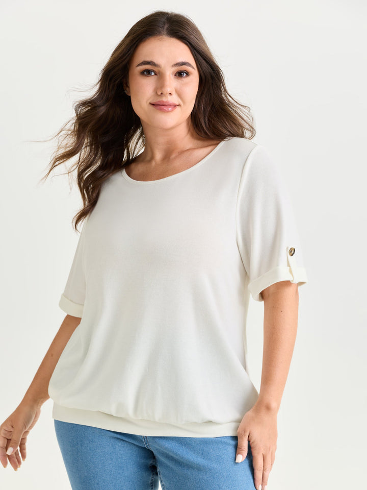 Stretchy Plain Folded Cuff Sleeve T-Shirt