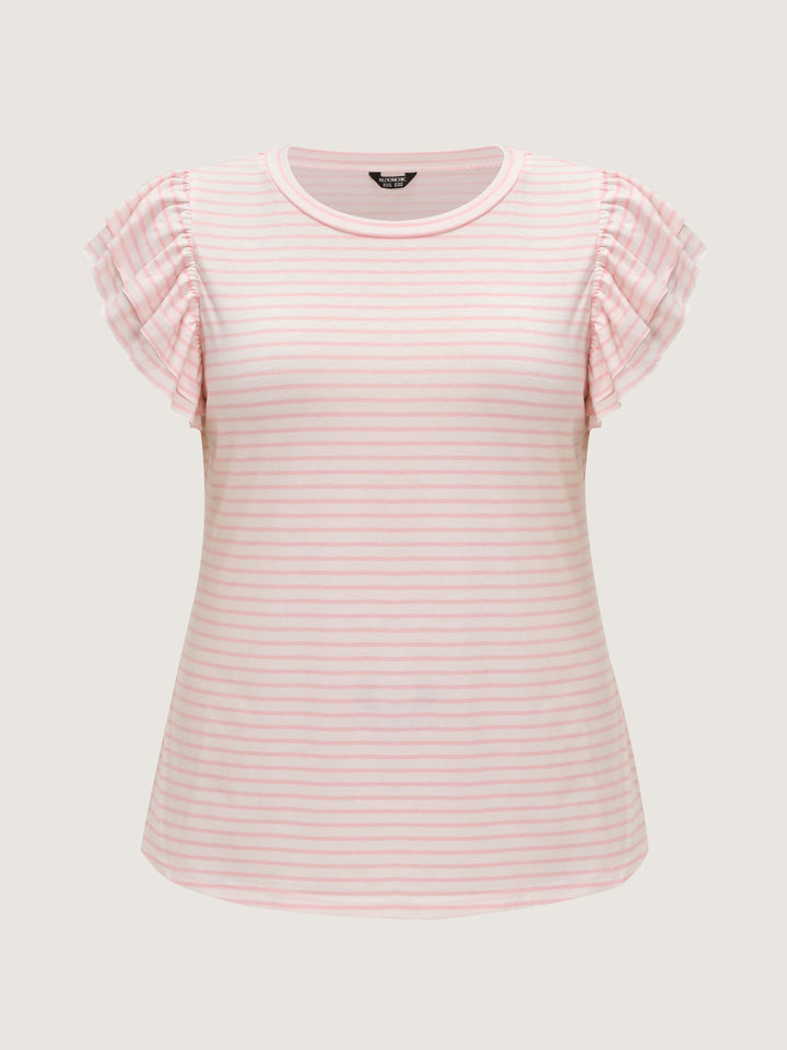 Supersoft Stretchy Sheer Ruffled Sleeve T-Shirt