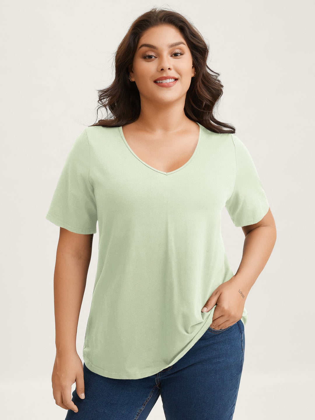 Cotton V Neck Plain Basic T-shirt