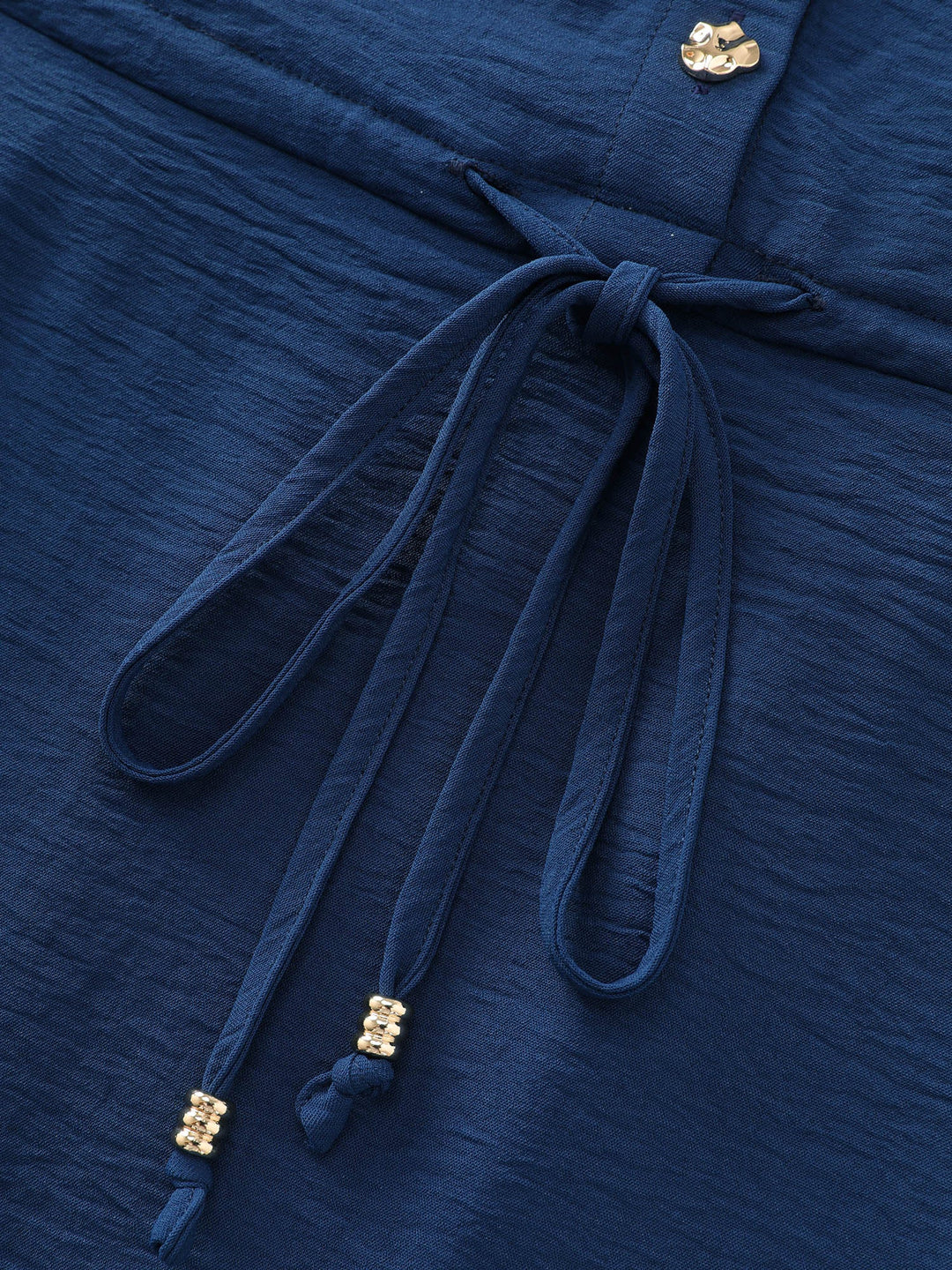 Collar Button Detail Waist Drawstring Mini Dress