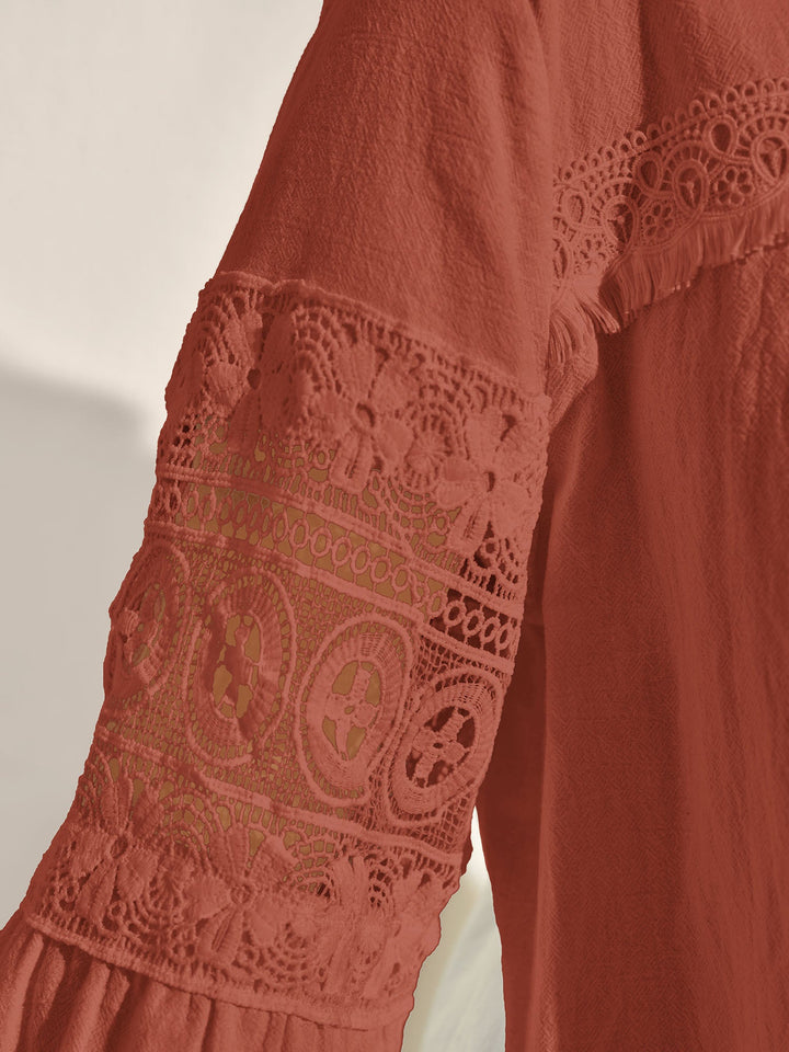 Pure Cotton Sheer Lace Trim Blouse