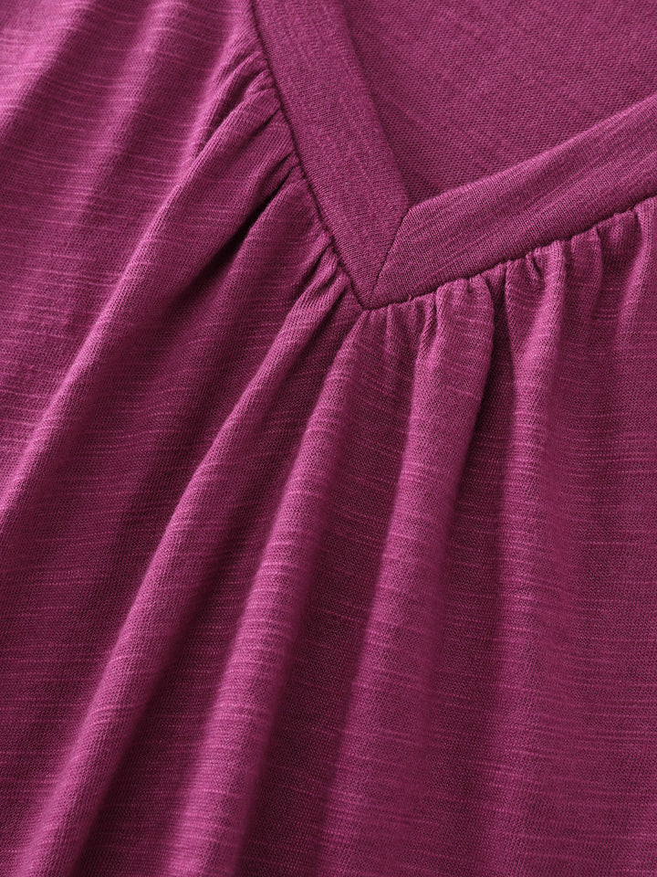 Stretchy Textured Flared Sleeve T-Shirt