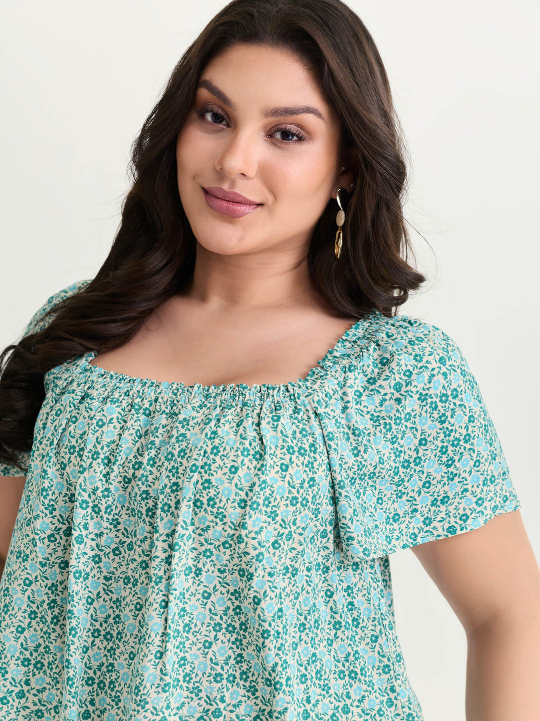 Floral Print Square Neckline Blouse