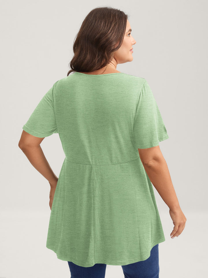 Ruffled Sleeve Round Neck Babydoll Top