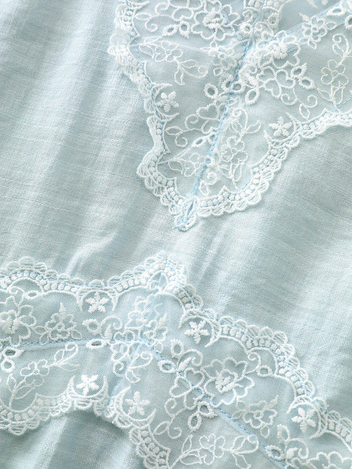 Lace Neckline Plain Blouse
