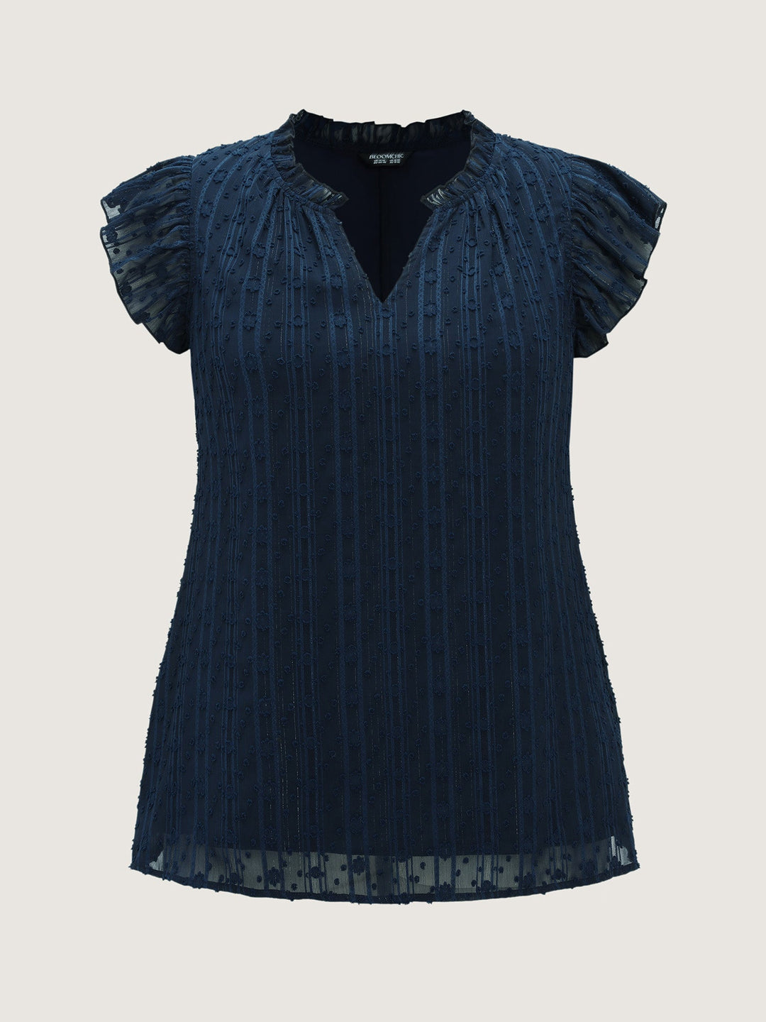 Textured Ruffled Notched Collar Blouse