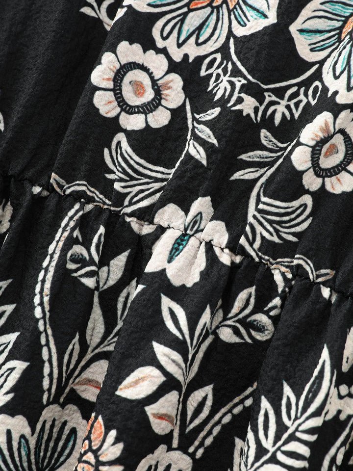 Boho Print Round Neck A-Line Mini Dress