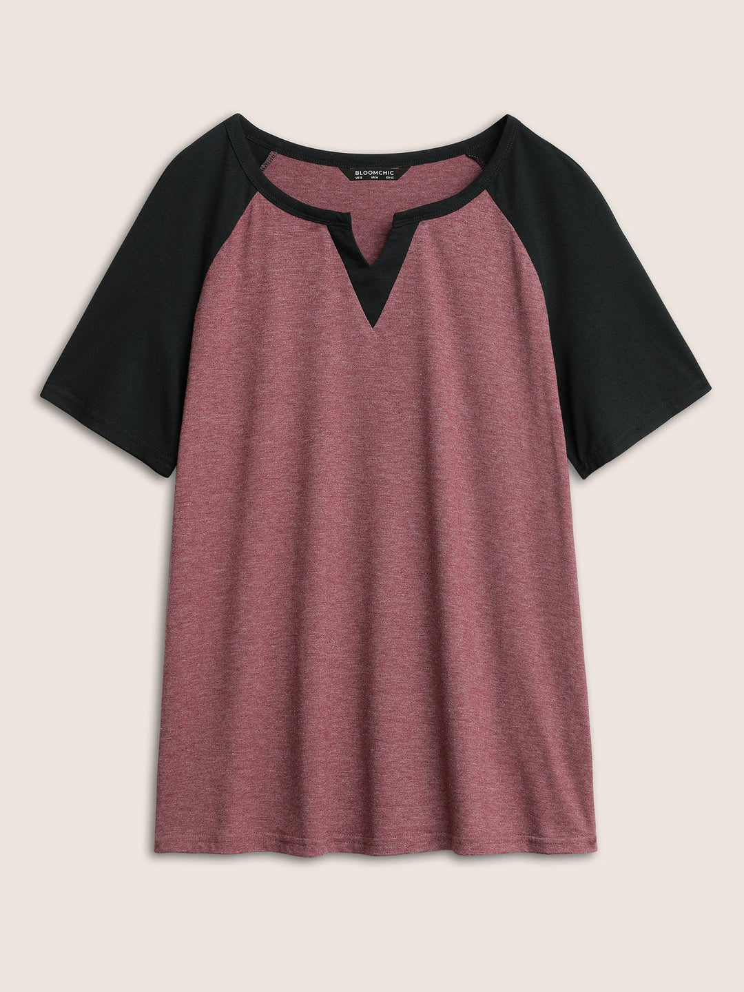 Colorblock Contrast Notched Raglan Sleeve T-shirt