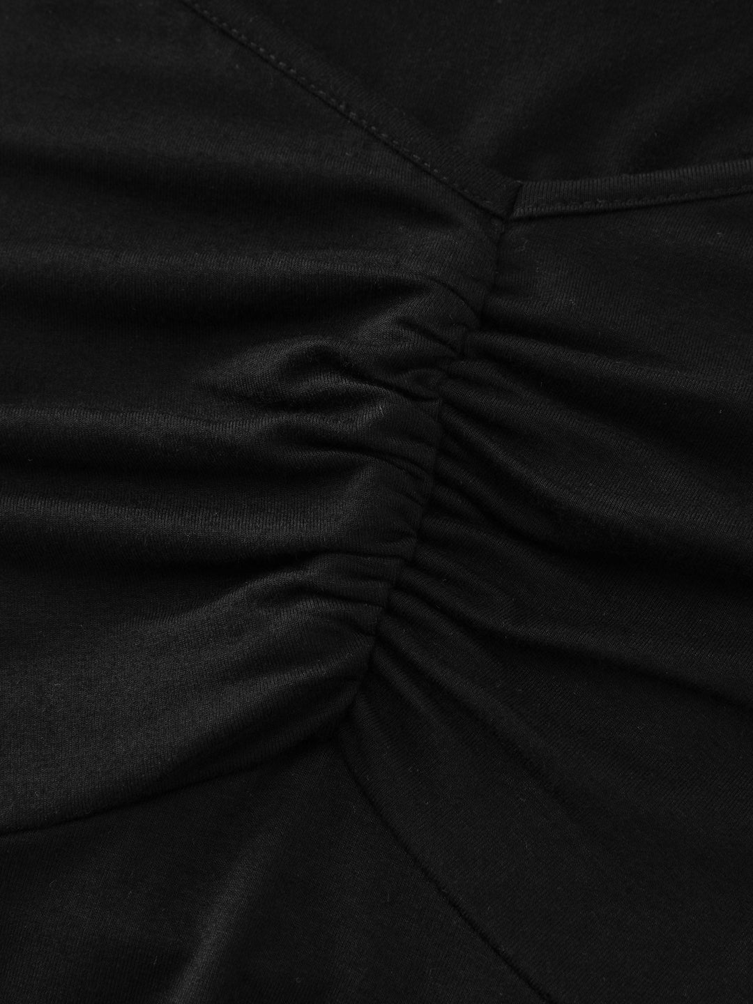 Lace Trim Flared Sleeve Ruched-Front Knit Top