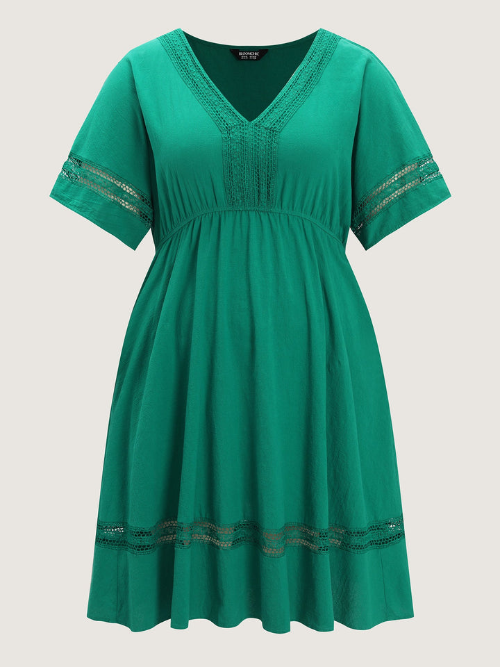 Pure Cotton Lace Trim V-Neck Mini Dress