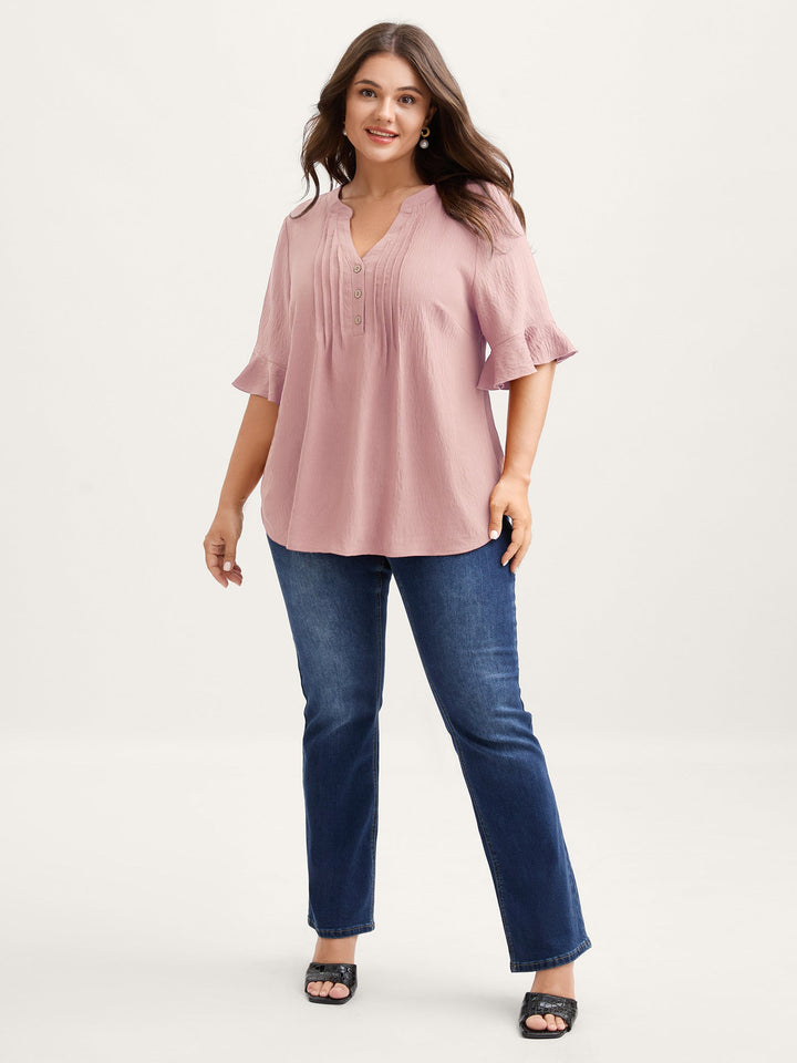 Toothpick Pleats Ruffled Sleeve Solid Blouse