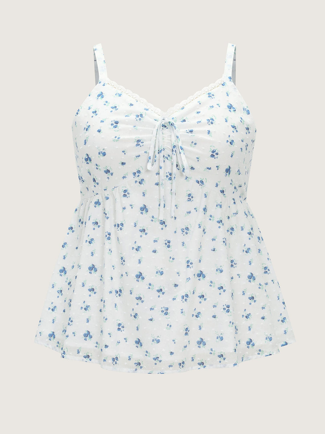 Cotton Floral Print Ruched Drawstring Neckline Tank Top