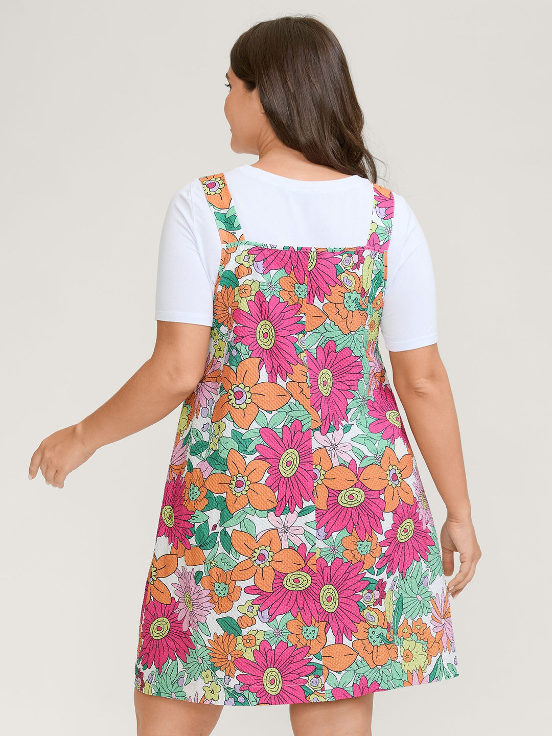 Floral Print Textured Overall Straps Dress