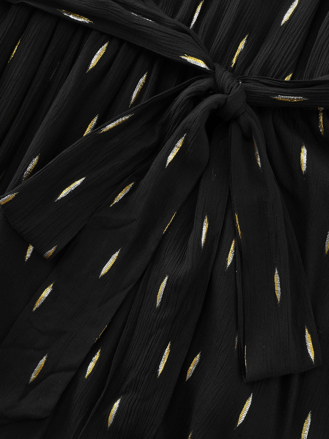 Sequin Neckline Textured Waist-Tie Mini Dress